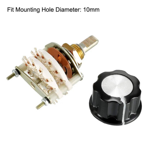 4 Pole 5 Throw Rotary Switch with 2 Deck Band Channel, plastic knob, 24 pins, 10mm mount hole, 6mm shaft, DIY electronics, audio projects