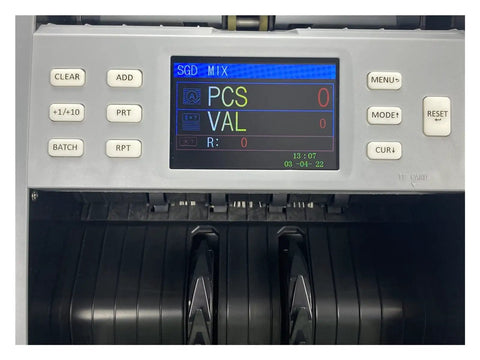 Boss Level Multi Currency Bill Counter With Automatic Note Verification showing user interface and control buttons.