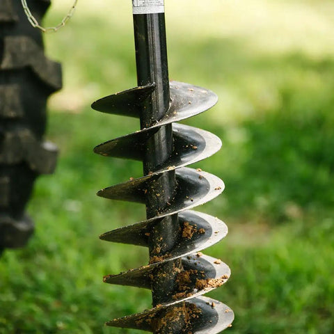 60 HP Three-Point Post Hole Digger With Nine Inch Auger Attachment for Cat 1 tractors, spiral auger drill bit in action