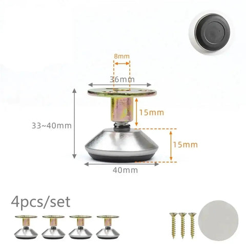 Dimensions of 4 Pack Adjustable Leveling Feet For Chairs Tables Cabinets And Sofas Screw In Base Feet With Metal Core Supports Two Hundred Pounds Per Foot Easy Leveling For A Solid Wobble Free Sofa Desk Or Cabinet
