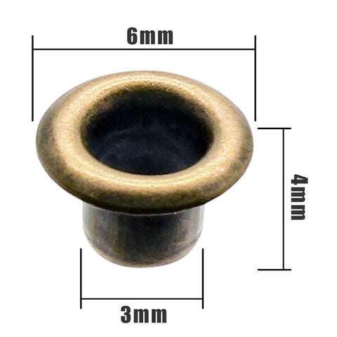 Close-up of One Eighth Inch ID Brass Grommets Eyelets from 200 Pieces Metal Grommet Kit showing measurements.