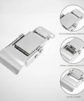 Stainless Steel Toggle Latch For Toolboxes And Storage Cases With Easy Pull To Lock Design shown with spring-loaded toggle action