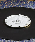 Close-up of the heavy duty 360 swivel bearing of the Top Shelf Black Tempered Glass Lazy Susan Turntable 90cm.