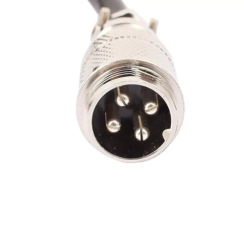 Close-up of GX16 4 Pin Aviation Socket Connector Cable 2m Male Head for aircraft electronics with a rugged metal shell.