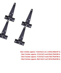 Heavy Duty Black T Hinges For Doors And Gates 8 Inch Built Tough Iron Door Hinge Set with sizes, showing four hinges.