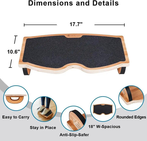 Ergonomic Wood Foot Rest With Rocker Board For Standing Desks, Supports Up To 350 Lbs, Non Slip, No Assembly, 18 Inch Wide
