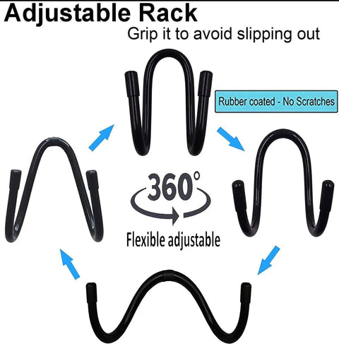 Universal Over The Seat Hard Hat Rack And Headrest Hook with 360-degree flexible design and rubber coating for back seat storage.