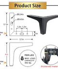 Diagram of 4 Inch Metal Furniture Legs Black Set Of 4 Heavy Duty Modern Style Replacement Sofa Feet with size dimensions