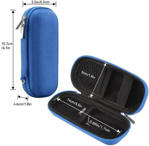Premium Eva Zippered Hard Shell Carrying Case For Mp3 Players And Handheld Voice Recorders Fully Waterproof Dustproof Shock Absorbing, blue hard case open to show interior mesh pockets.