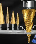 3-Piece Titanium Coated HSS Step Drill Bits Set For Precise Wood And Metal Drilling, High Efficiency And Versatility For DIY Projects