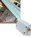 Heavy Duty Rear Hinge Assembly For Track Saws And Mft Tables Solid Aluminum Bracket mounted, showcasing smooth alignment features.