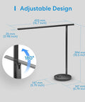 Smart LED Desk Lamp With Tunable White, Hands-Free Voice And App Control, and Timer showing adjustable design dimensions.