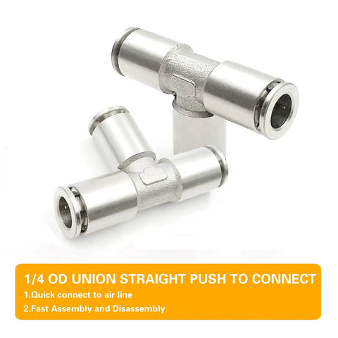 One Quarter Inch Push To Connect Union Tee Fittings 3 Way Nickel Plated Brass Quick Connects For Air Water Steam Lines 2 Pack