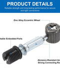 Zinc alloy eccentric wheel with stable embedded parts, part of Badass 25 Piece Furniture Connector Kit for DIY woodwork projects.