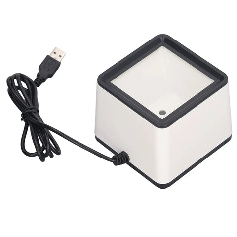 Plug And Play 2D Barcode Scanner For Desktop POS And Retail, Fast Response Barcode Reader, white USB-connected device, no software needed