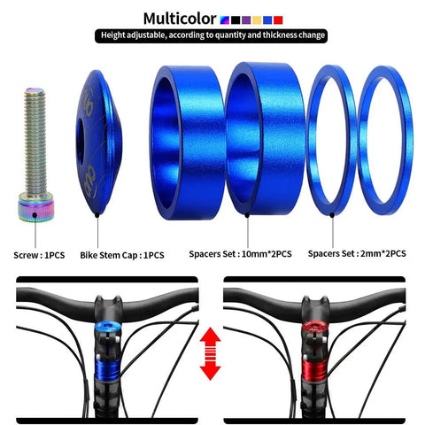 Colorful Headset Spacers And Stem Cap Set For 28.6mm Bike Stem With 2mm, 5mm And 10mm Spacers And Install Screws, Anodized Dope Colorway
