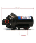 Rock Solid 12 Volt Diaphragm Pump Cracking Out Four Gpm for zero sweat fluid moving, measures 8.75" x 2.25".
