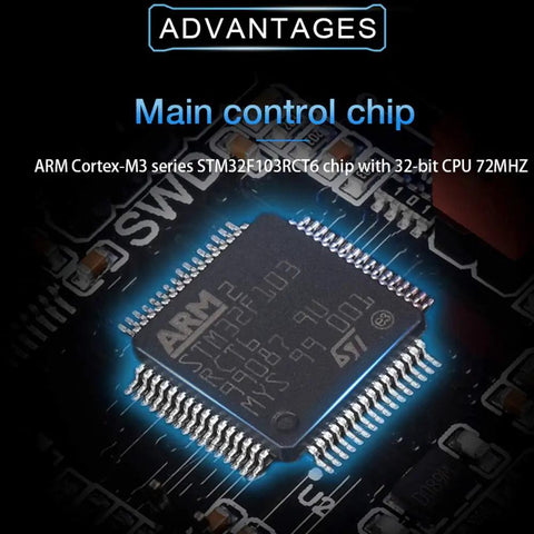 Close-up of ARM Cortex-M3 control chip on Silent 32Bit SKR Mini E3 V2 Control Board With TMC2209 UART Drivers For Ender 3.