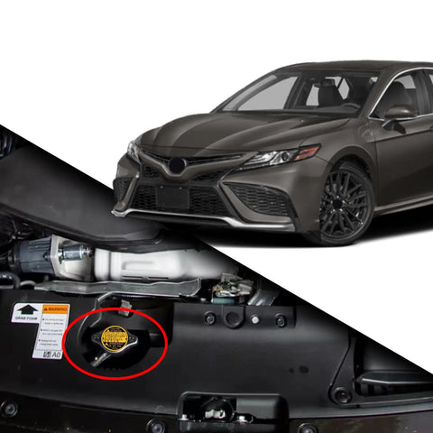 Radiator Cap Replacement For Toyota And Lexus Cars Plug And Play Fit OEM Style shown installed on Toyota Camry