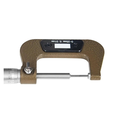 Compact 0 To 25 Mm Mechanical Outer Diameter Micrometer featuring a thin rod throat for precise measurements.