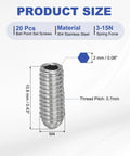 Diagram showing dimensions of M4x10mm Ball Point Set Screws in 304 Stainless Steel for industrial machines and DIY projects.