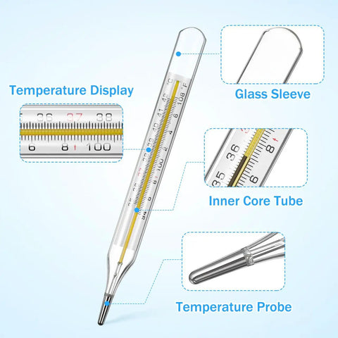 Glass Thermometer Set For Adults Four Pack Dual Scale Fahrenheit Celsius Fast Reading Old Fashioned Temperature Tools For Home Use Family Care Accurate And Reliable Temperature Testing, glass sleeve and probe
