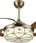 36 Inch Vintage Vibe Retractable Ceiling Fan With Light, Tiffany Style Retro Chandelier, Bronze Finish with Copper Glass