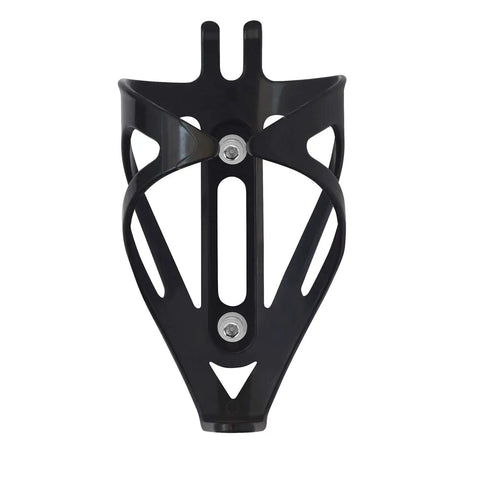 Black bike water bottle cage with two M5 hex socket bolts securing it to a bracket, part of 40 pack stainless steel set.