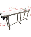 110V PU Belt Conveyor With Double Guardrails, 82.7 Inch Long Belt, 7.8 Inch Wide Flat Conveyor System on stainless steel frame