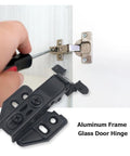 Soft Close Concealed Hinge Set For Cabinets And Cupboards 1 To 3 Pieces Aluminum Frame Glass Doors being installed