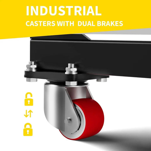 Close-up of caster with dual brakes on Beefy 2 Ton Gantry Crane With 8-12 Ft Adjustable Height And 8.53 Ft Wide I-Beam