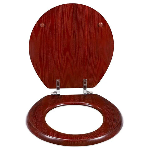 Durable Round Wood Toilet Seat With Chrome Hinges Fits Standard American Toilets 17 By 15 Inches Natural Wood Veneer Built To Last