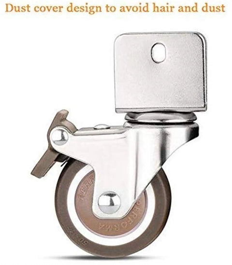 4 Piece Furniture Casters Set With U Bracket And Brakes 50mm Soft Rubber Wheels Dust Cover Easy Glide For Office Desks Beds Tables Cabinets