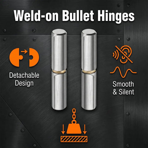 Heavy Duty Barrel Hinges Two And A Half Inches By Three Eighths Inches Carbon Steel Detachable Bullet Hinges for weldable gates, pair shown