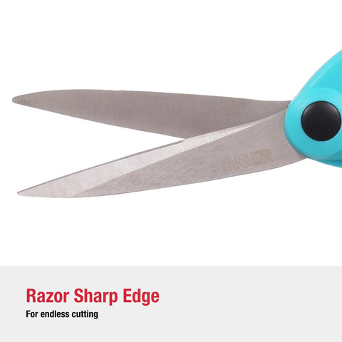 Heavy Duty Bent Fabric Scissors 8.5 Inch With Comfort Grip For Sewing And Crafting, Pro Grade Shears For Cutting Multiple Fabric Layers, Tempered Dual-Sided Blades For Sharp Long-Lasting Performance, close-up of steel blades