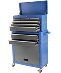 Real Deal Heavy Duty Tool Chest With Eight Spacious Drawers And Tight Locking Compartments designed for rapid detachment with blue finish.