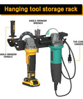 Beefy Steel Wall Mount Multi Tool Organizer And Tool Storage Rack 2 Pack holding angle grinder and wrench