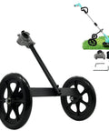 Heavy Duty String Trimmer Support Wheel With 20 Inch Adjustable Height, black metal wheels, adjustable mount for brush cutters.