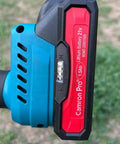 Close-up of Camron Pro 21V lithium battery for Heavy Duty Cordless Drill Driver With Ten Speed Torque Settings And Included Battery.