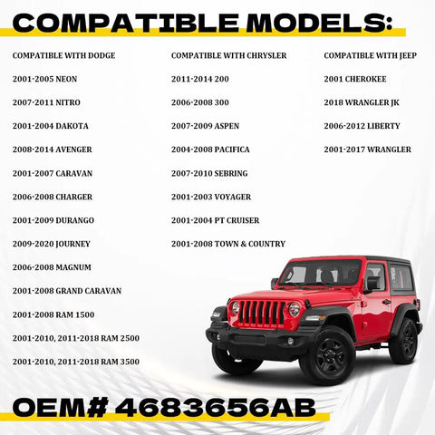 Compatible vehicle list for Brake Master Cylinder Reservoir Cap For Dodge Jeep Chrysler with OEM 4683656AB.