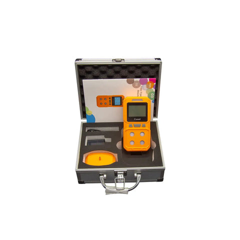 Portable Four Gas Monitor Detector For CO H2S O2 And EX Gas with clip case and bright orange finish in carrying case