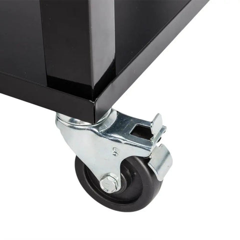 Close-up of wheel on 80 Quart Rolling Cooler Cart On Wheels With Dual Tops Built In Bottle Opener And Cap Catch Handy Shelf Portable Bar