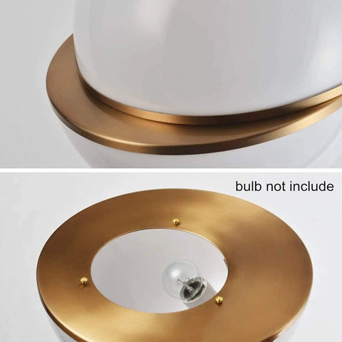 Close-up of Dope Irregular White Acrylic Globe Pendant Lamp with gold canopy, bulb socket visible, bulb not included.