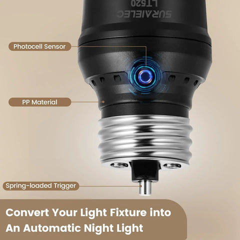 Close-up of Automatic Outdoor Light Socket With Dusk To Dawn Sensor And 360 Degree Rotating Coverage E26 E27 Bulb Base Adapter
