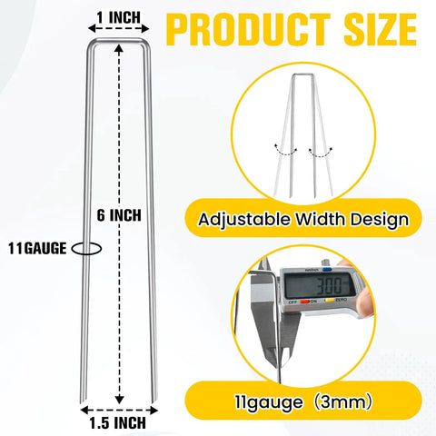 Heavy Duty 6 Inch Landscape Staples 11 Gauge Galvanized Garden Pins For Weed Barrier Fabric And Irrigation Tubing size diagram