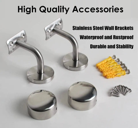 Solid As A Rock Black PVC Railing Kit With Non Slip Banister Spindles And Wall Mount Brackets For Decks Patios And Balconies showing stainless steel wall brackets and screws.