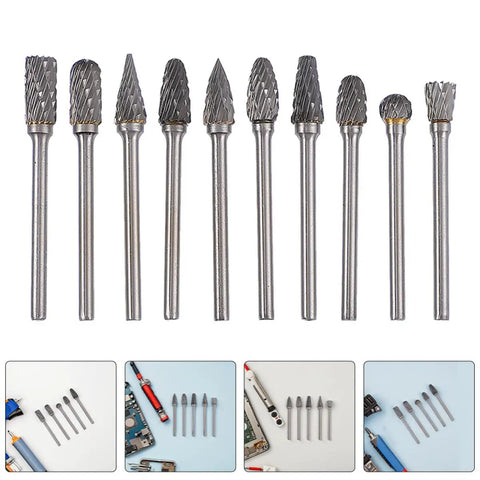 10-Piece Tungsten Carbide Rotary Burr Set With Blue Case For Metal Deburring And Wood Carving High-Precision Grinding And Polishing Bits
