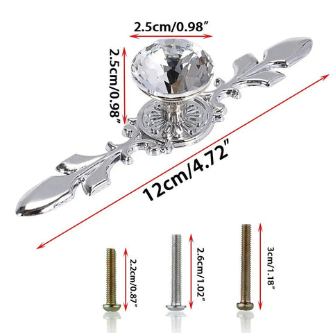 Close-up of Crystal Glass Diamond Cabinet Knob with Plates and Screws Set of 5 for Drawers Dresser Cupboards