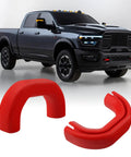 RAM 2500 3500 Front Tow Hook Covers Hitch Cover Custom Fit 2019 2026 Red Truck Ready Style Durable Front Bumper Tow Hook Cap Replacement Easy Install And Lasting Protection with black RAM truck