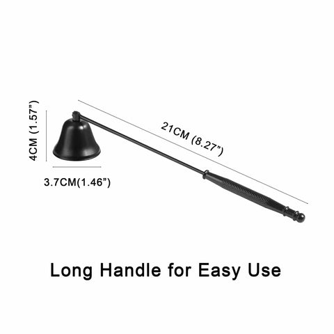 Long Reach Candle Snuffer Extinguisher Tool With Swivel Bell For Deep Jar Candles, 9.8 Inch Handle, shown in side view with dimensions.